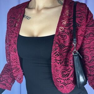 Burgundy Lace Bolero Cardigan